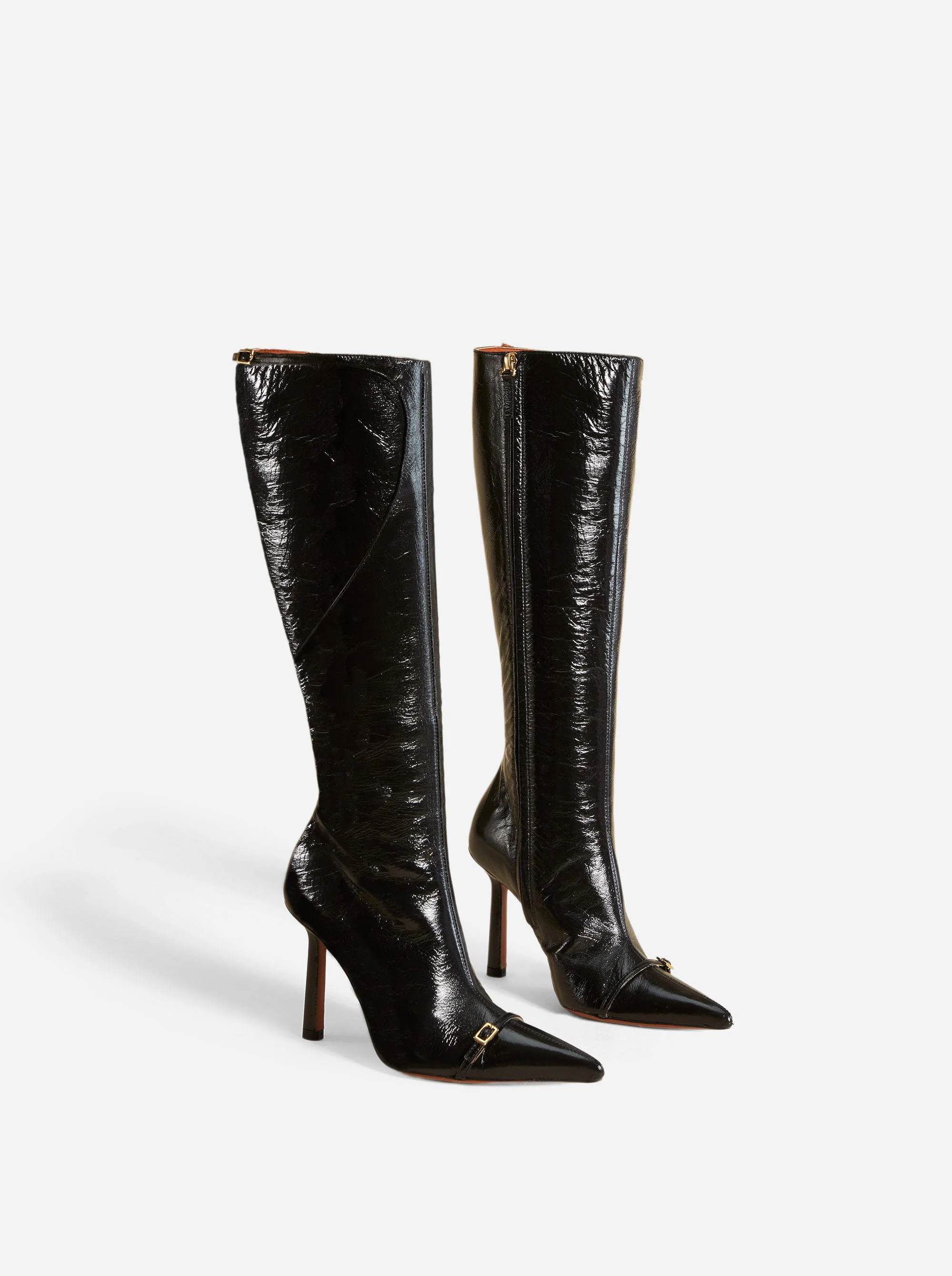Knee High Pointy Toe Boots Black High Gloss - Image 3