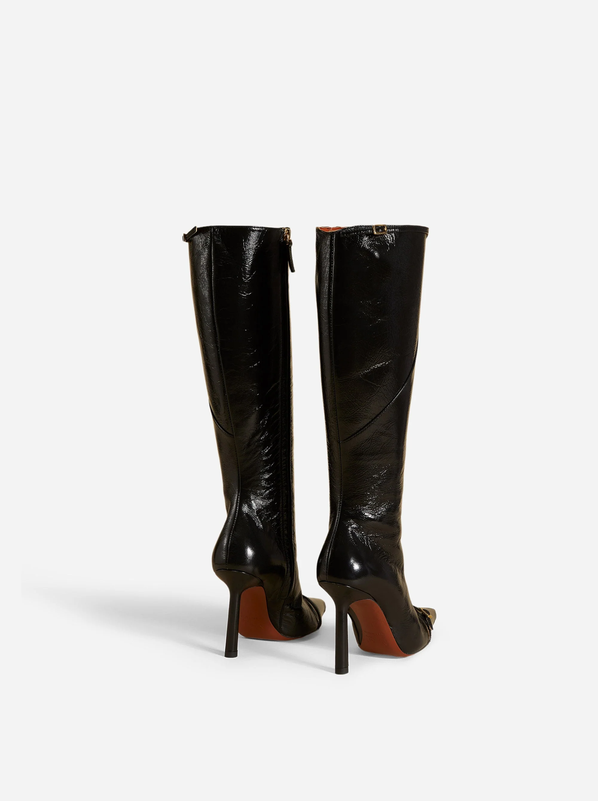 Knee High Pointy Toe Boots Black High Gloss - Image 4