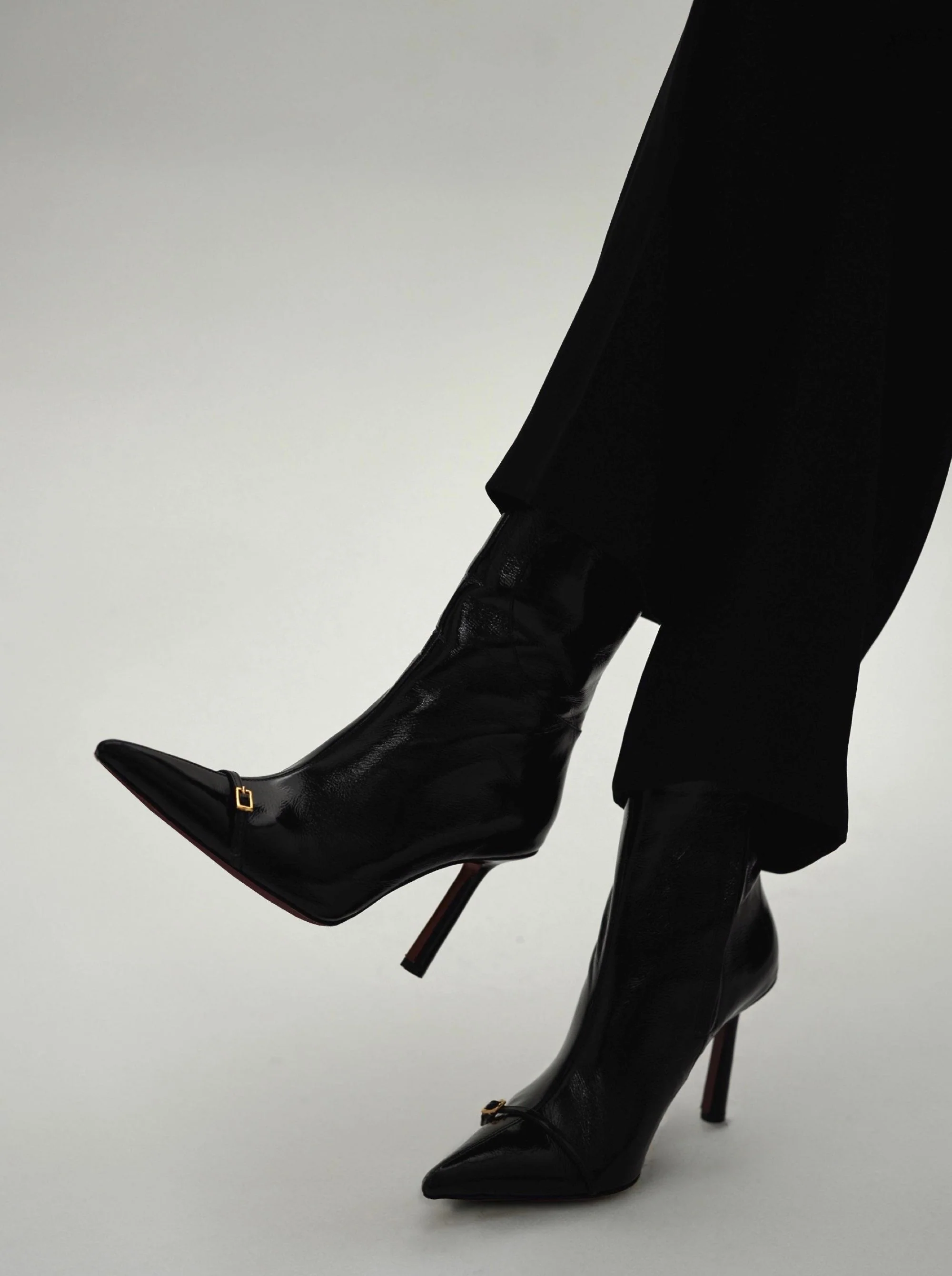 Pointy Toe Ankle Boots Black High Gloss - Image 3